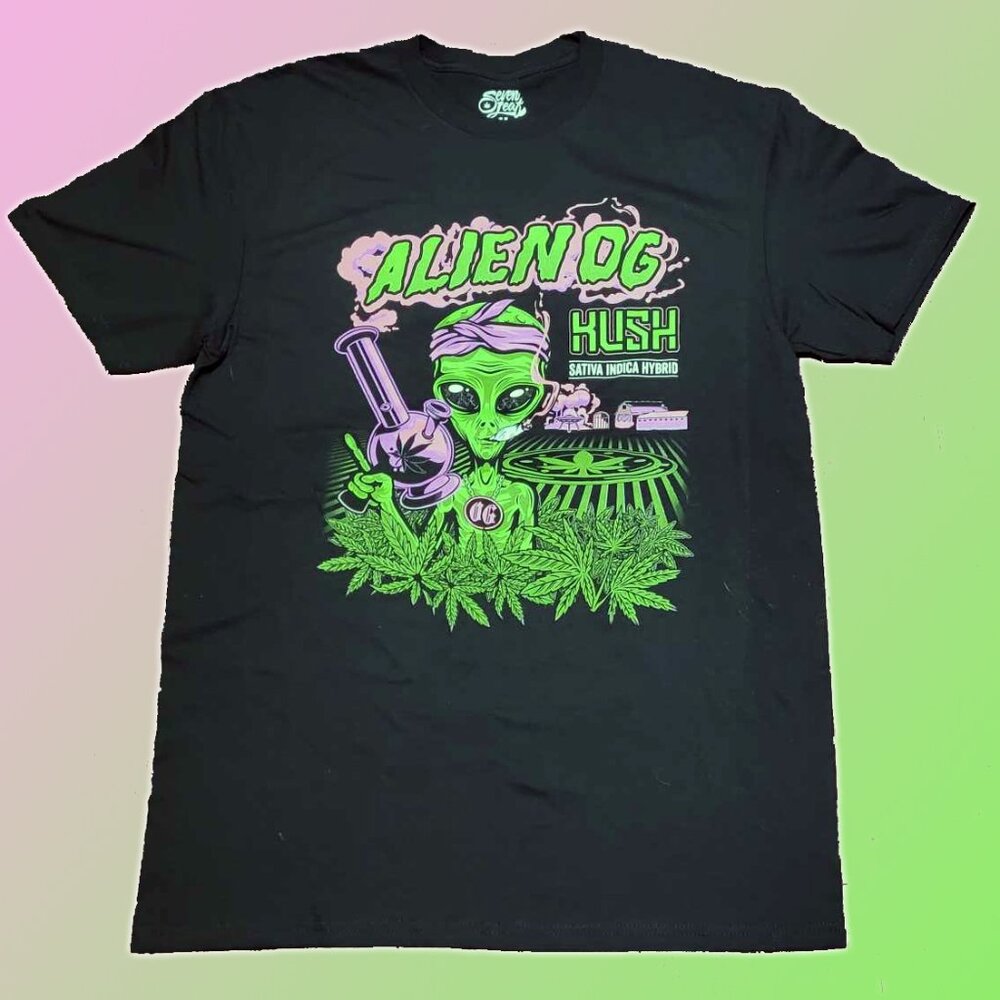 Alien OG Kush Black Light Responsive Seven Leaf Strain T-Shirt